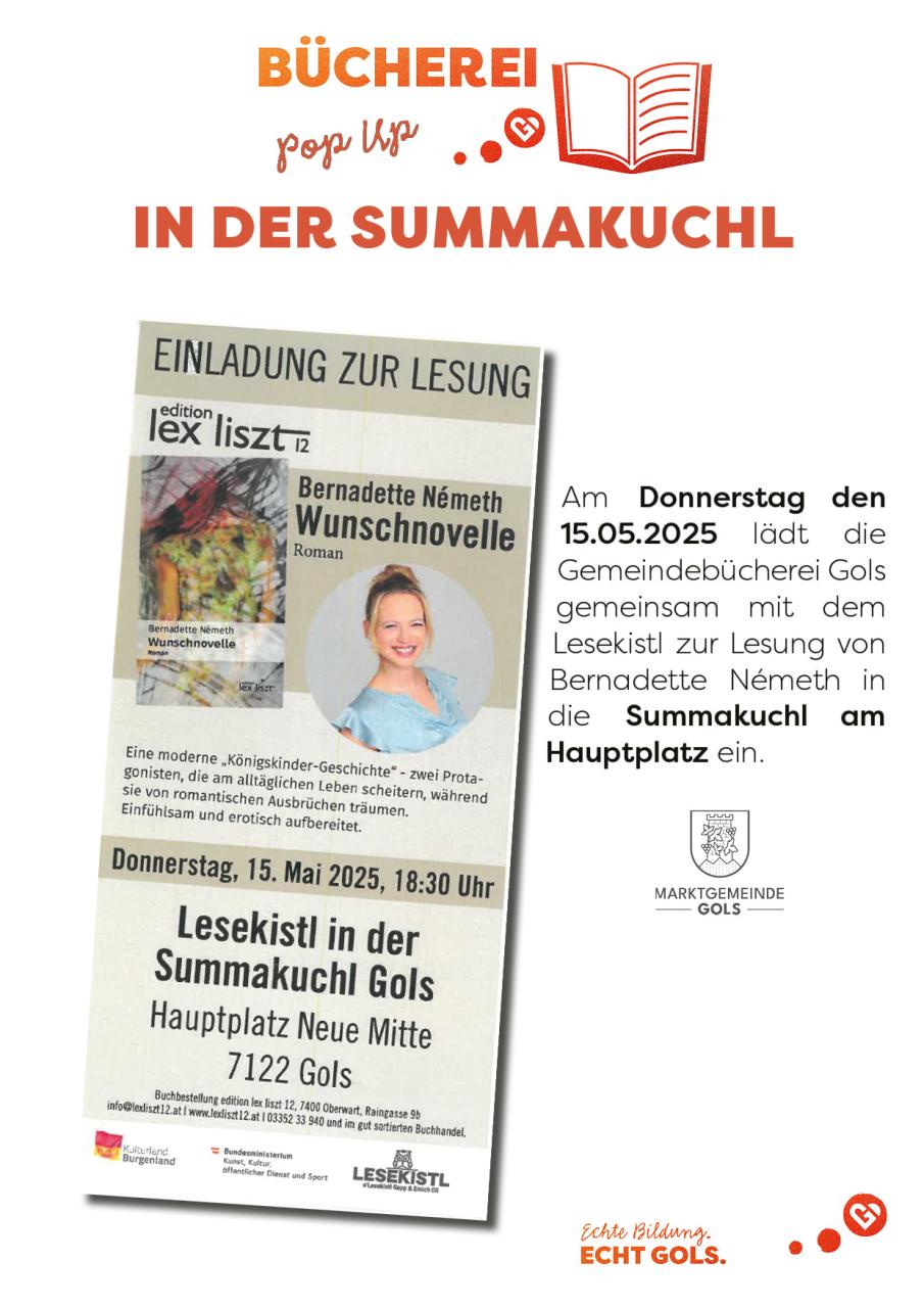 Gemeindebücherei Gols PopUp Lesung in der SUmmakuchl